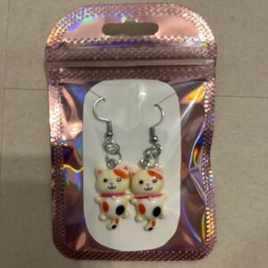 Cute Calico Cat Dangle Earrings - Cream and Orange